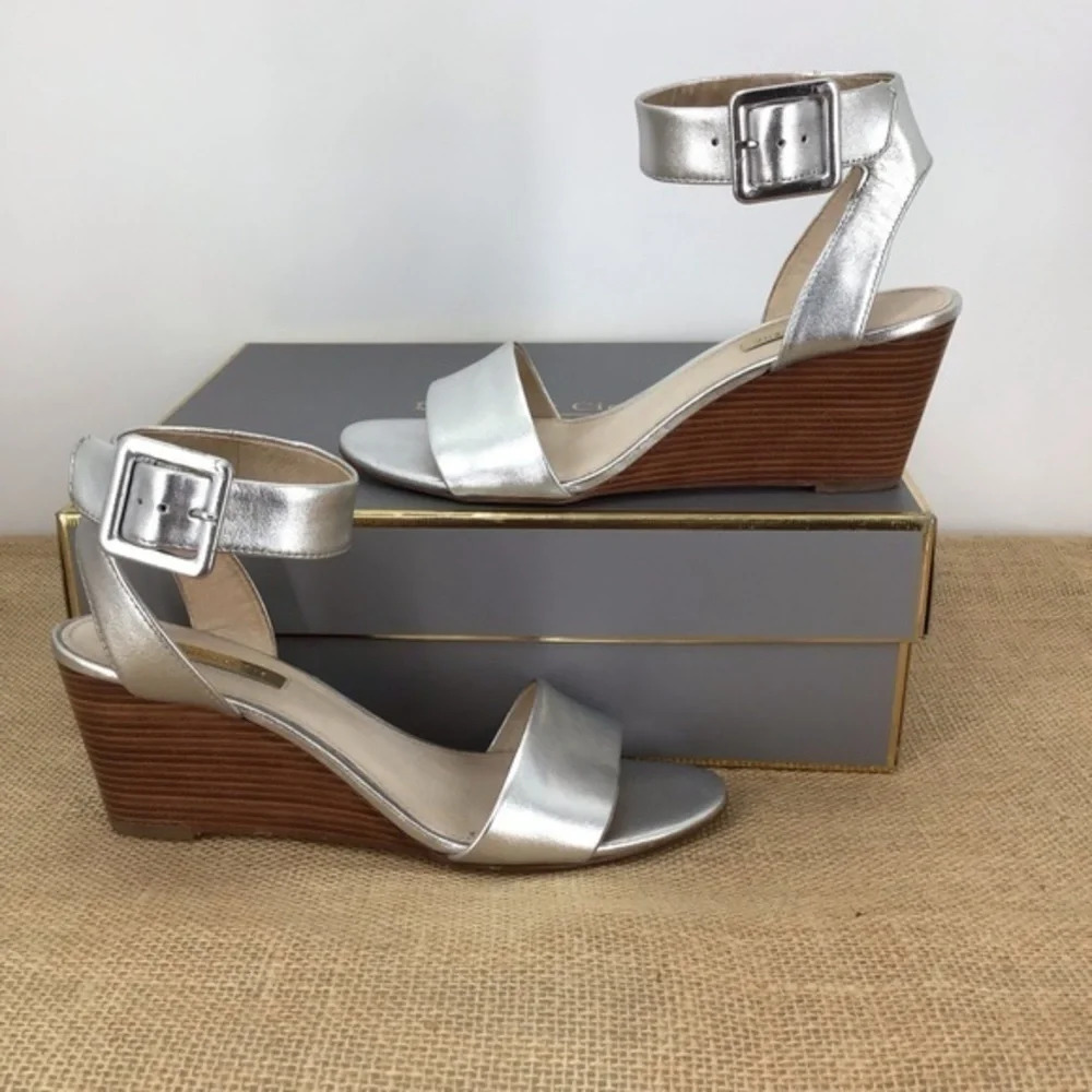 Louise et Cie Punya Silver Leather Wedge Sandal
